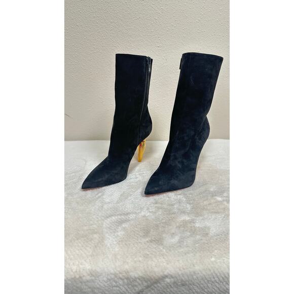 Christian Louboutin Boots Black with Red Sole & Gold Lipstick Heels. - Picture 8 of 8